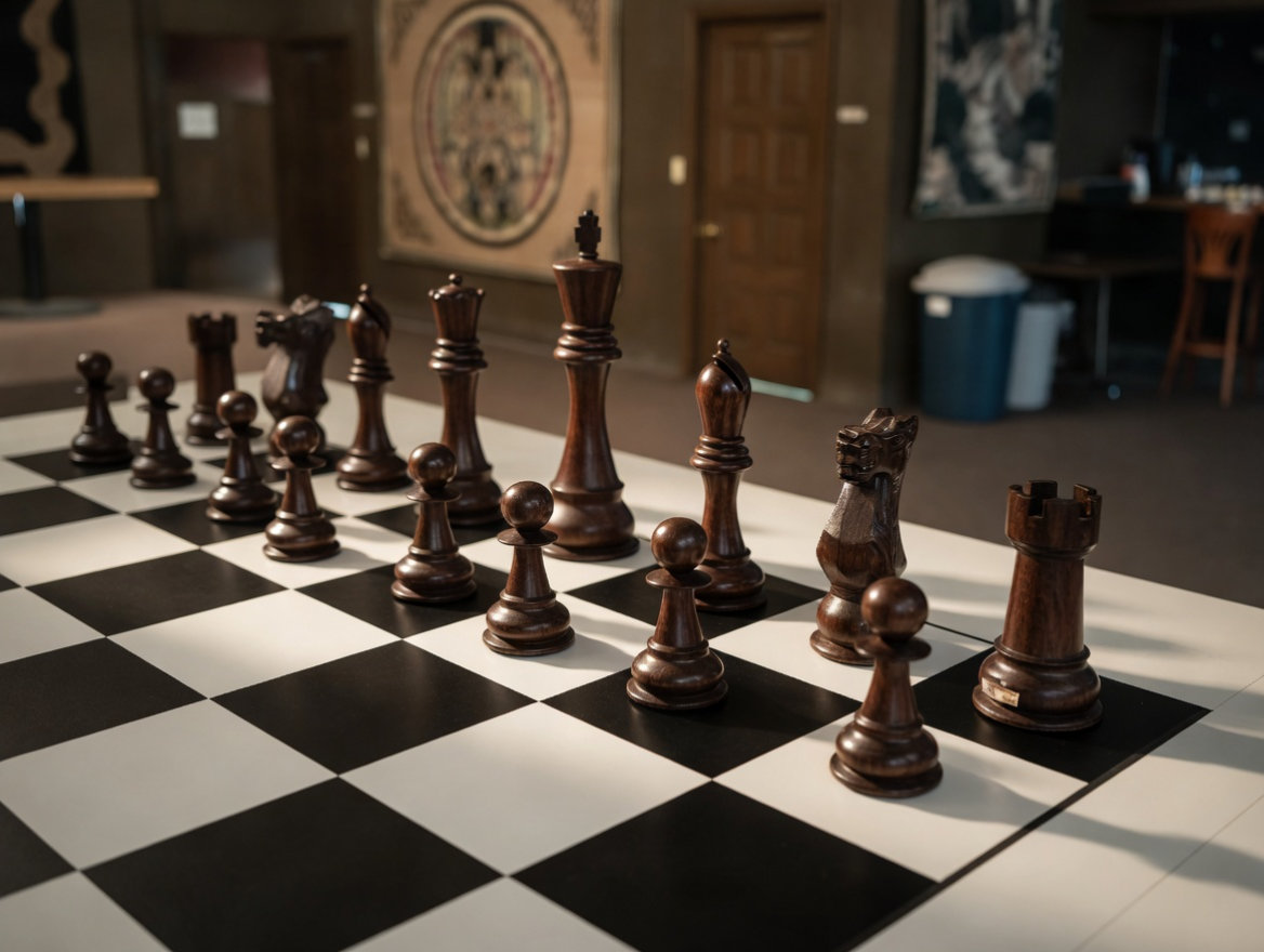 Tropical Giant Chess Escape oversized outdoor chess set in luxury tropical resort environment