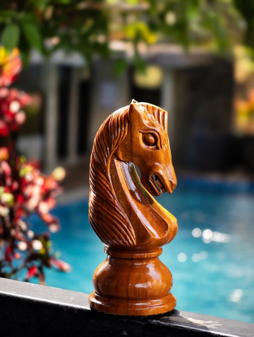 Premium Garden Chess Installation oversized outdoor chess set in luxury tropical resort environment