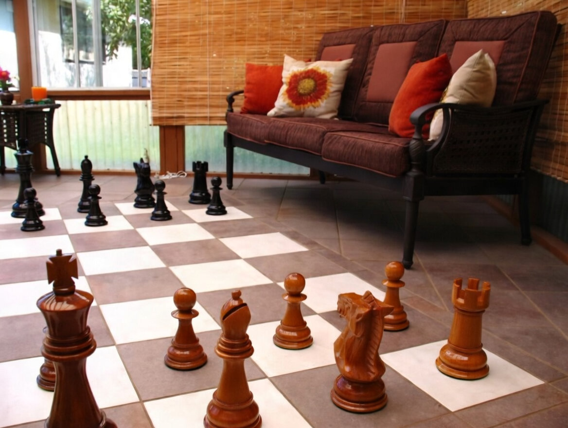 Luxury Resort Giant Chess Experience oversized outdoor chess set in luxury tropical resort environment