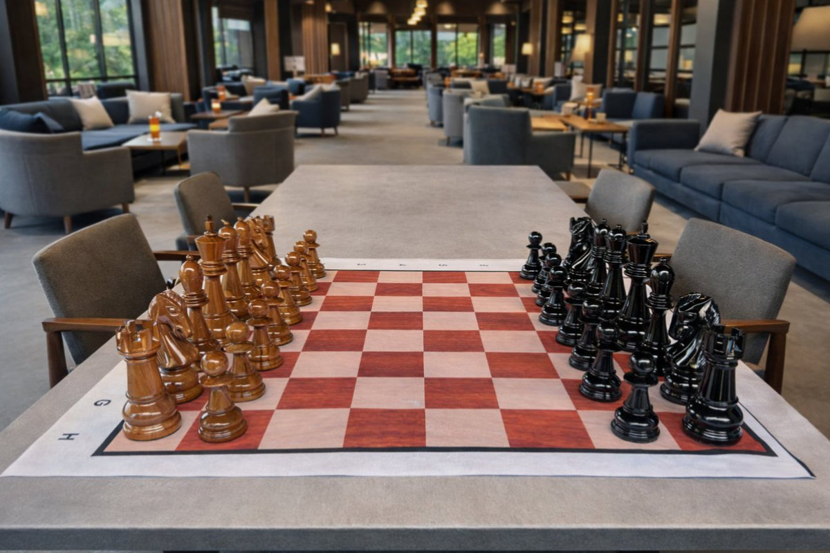 Handcrafted Giant Chess Showcase oversized outdoor chess set in luxury tropical resort environment