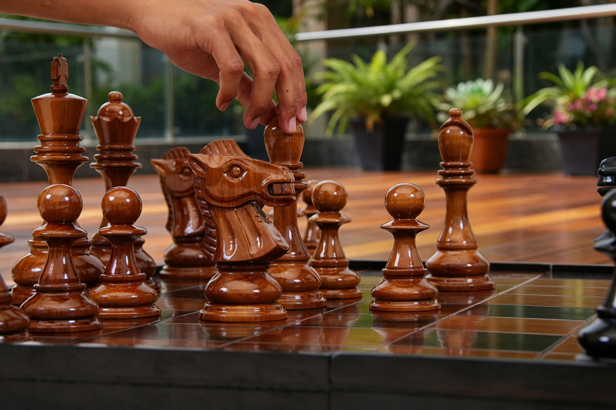 Luxury Resort Giant Chess Experience oversized outdoor chess set in luxury tropical resort environment