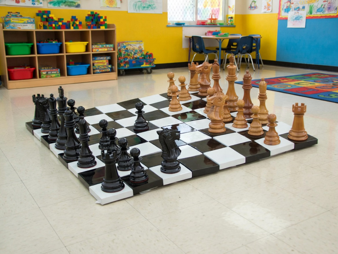 Premium Garden Chess Installation oversized outdoor chess set in luxury tropical resort environment