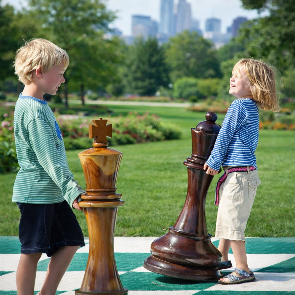 Handcrafted Giant Chess Showcase oversized outdoor chess set in luxury tropical resort environment