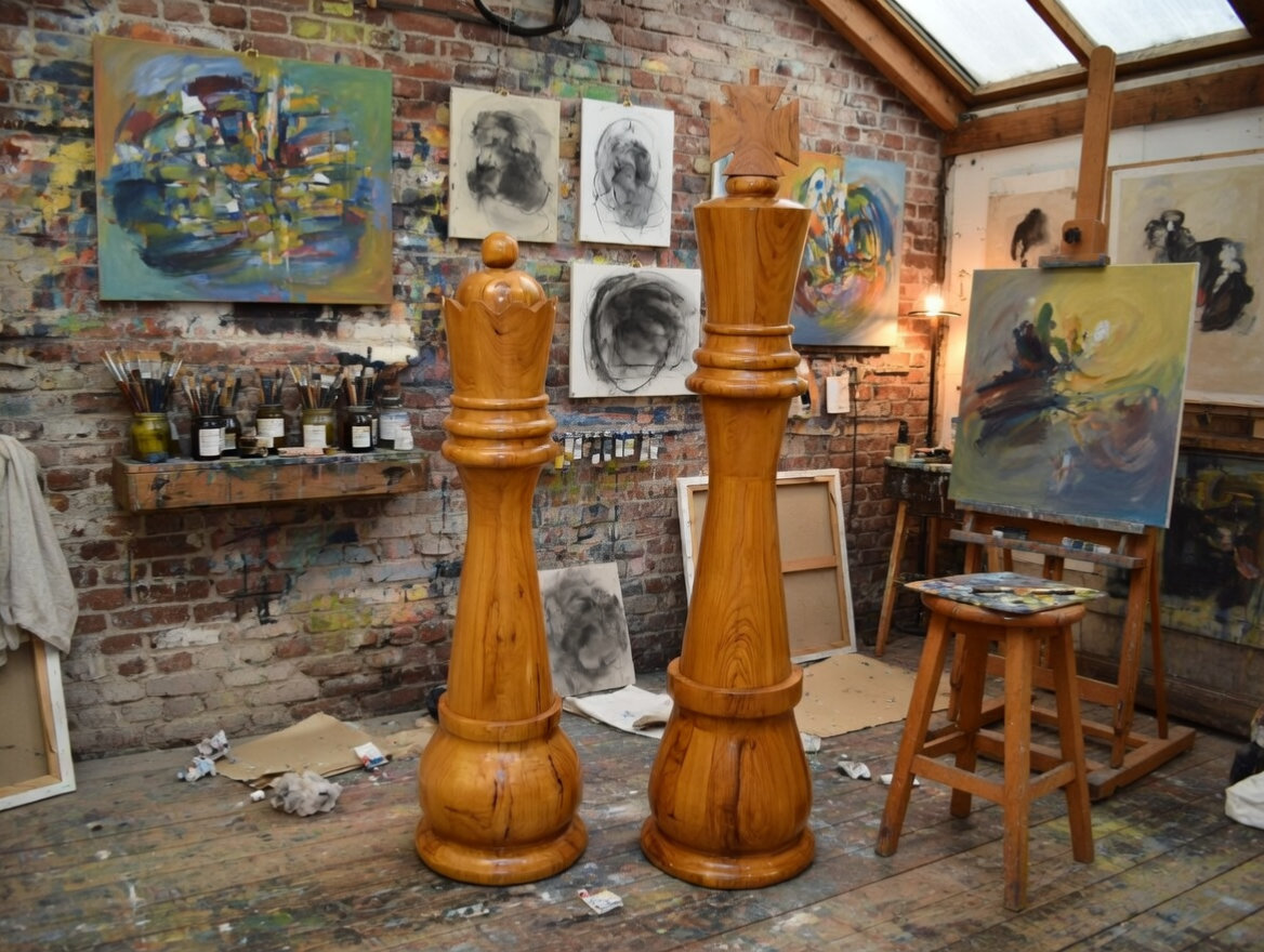 Exclusive Giant Chess Gallery oversized outdoor chess set in luxury tropical resort environment
