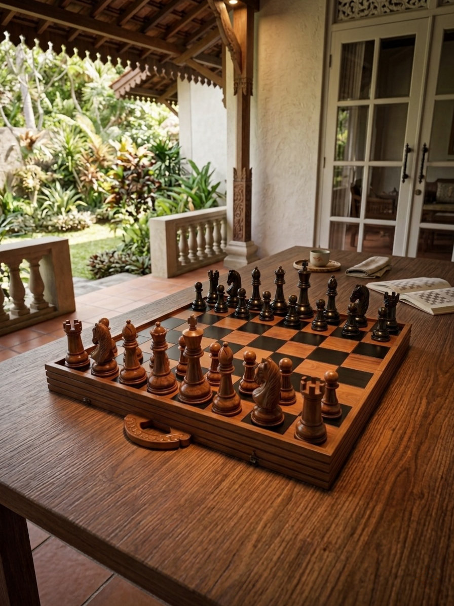 Handcrafted Giant Chess Showcase oversized outdoor chess set in luxury tropical resort environment