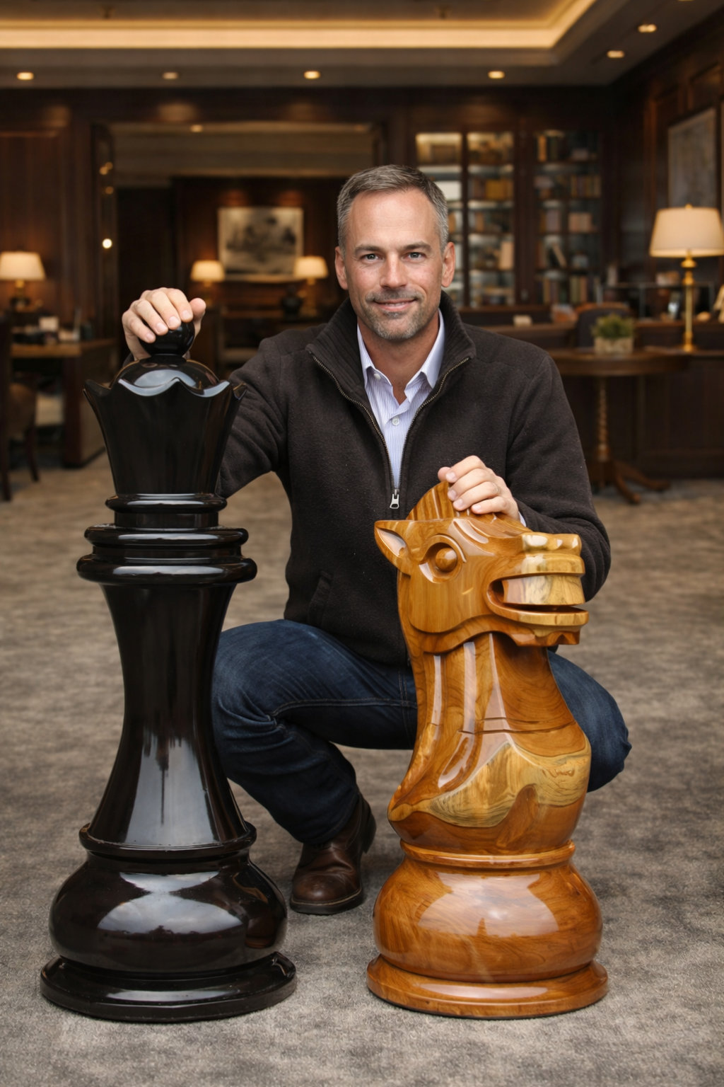 Exclusive Giant Chess Gallery oversized outdoor chess set in luxury tropical resort environment