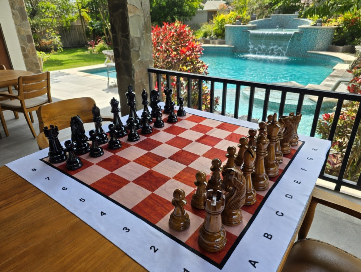 Luxury Resort Giant Chess Experience oversized outdoor chess set in luxury tropical resort environment