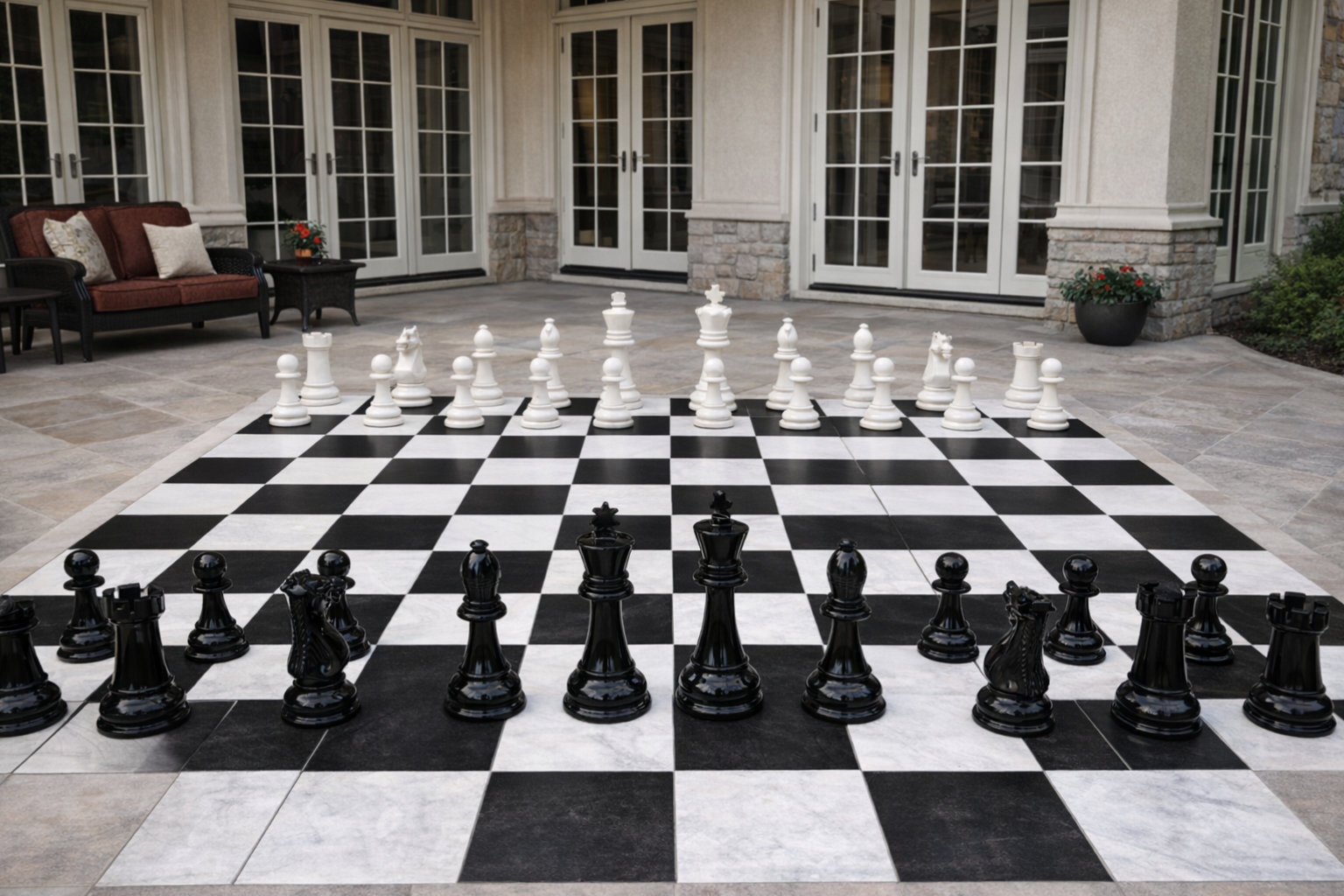 Luxury Resort Giant Chess Experience oversized outdoor chess set in luxury tropical resort environment