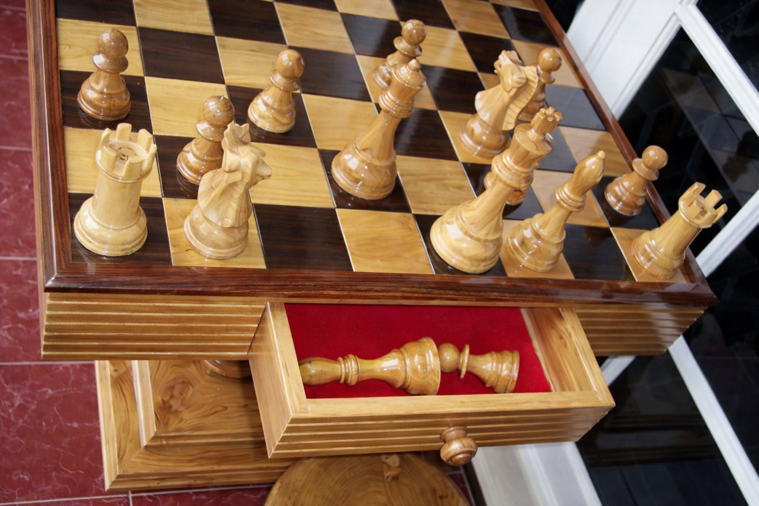 Tropical Giant Chess Escape oversized outdoor chess set in luxury tropical resort environment
