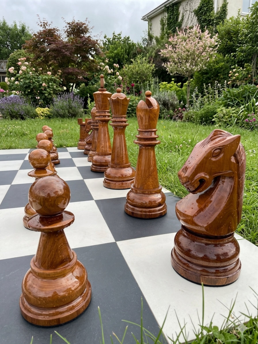 Luxury Resort Giant Chess Experience oversized outdoor chess set in luxury tropical resort environment