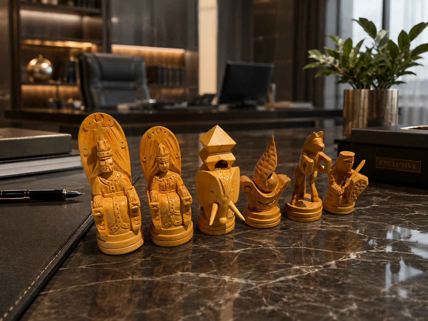 Elegant Outdoor Chess Collection oversized outdoor chess set in luxury tropical resort environment