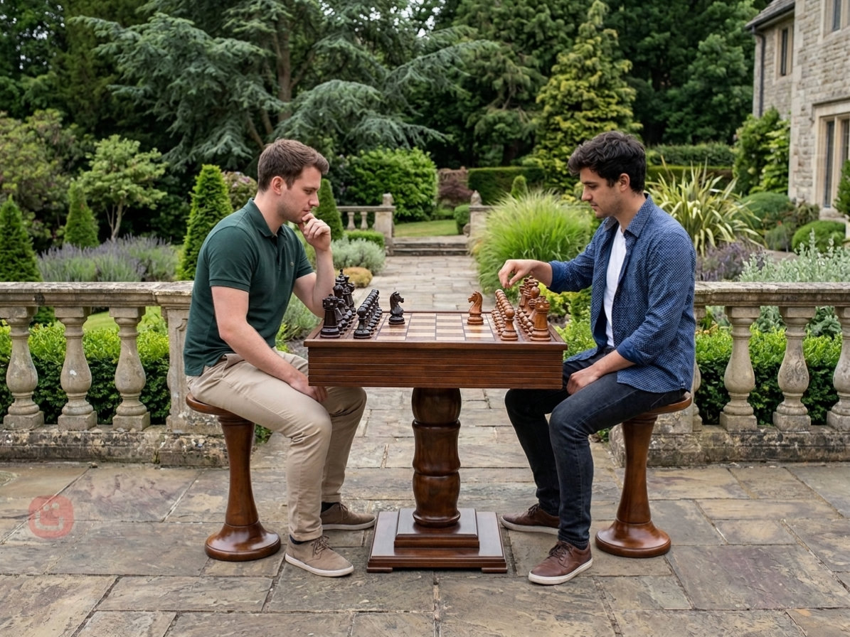 Architectural Giant Chess Design oversized outdoor chess set in luxury tropical resort environment