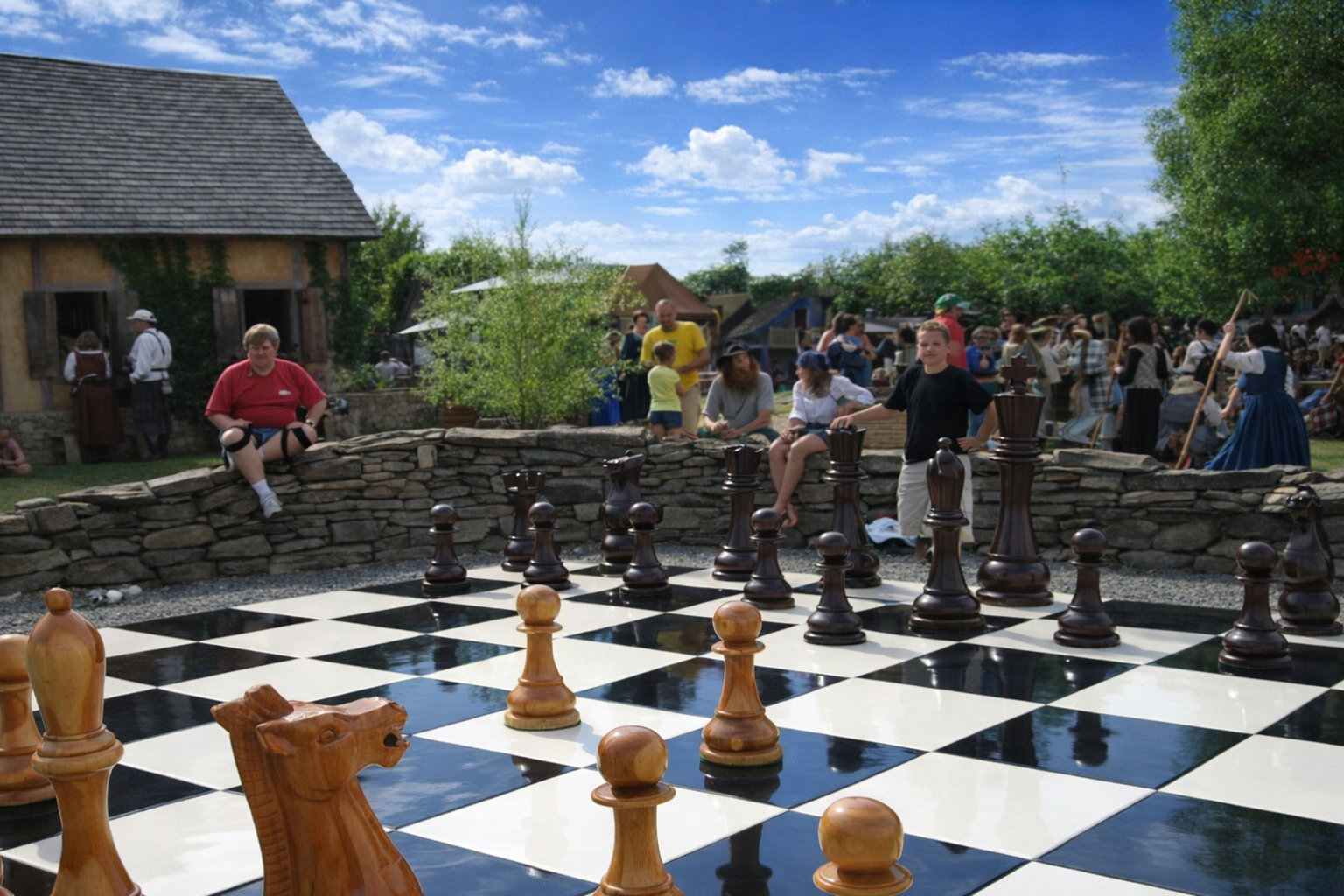 Luxury Resort Giant Chess Experience oversized outdoor chess set in luxury tropical resort environment