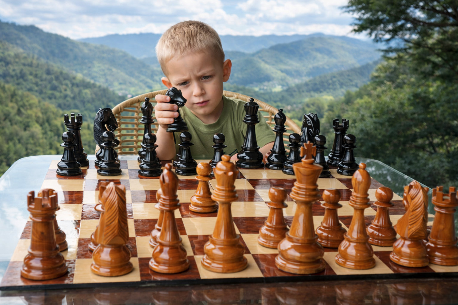 Elegant Outdoor Chess Collection oversized outdoor chess set in luxury tropical resort environment