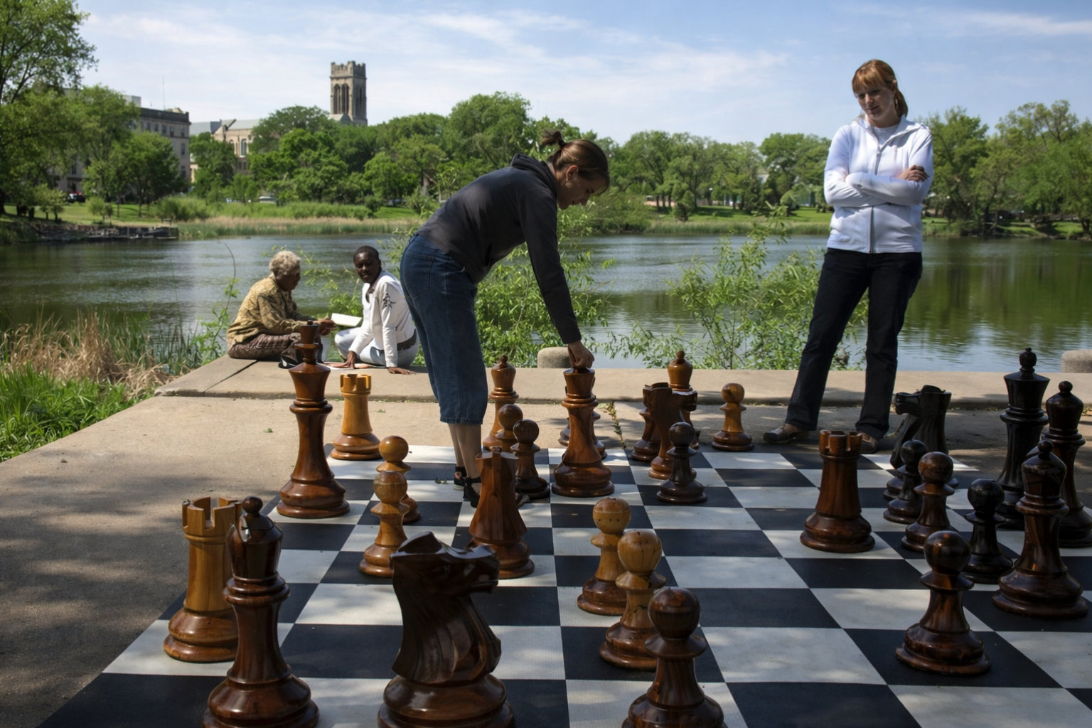 Architectural Giant Chess Design oversized outdoor chess set in luxury tropical resort environment