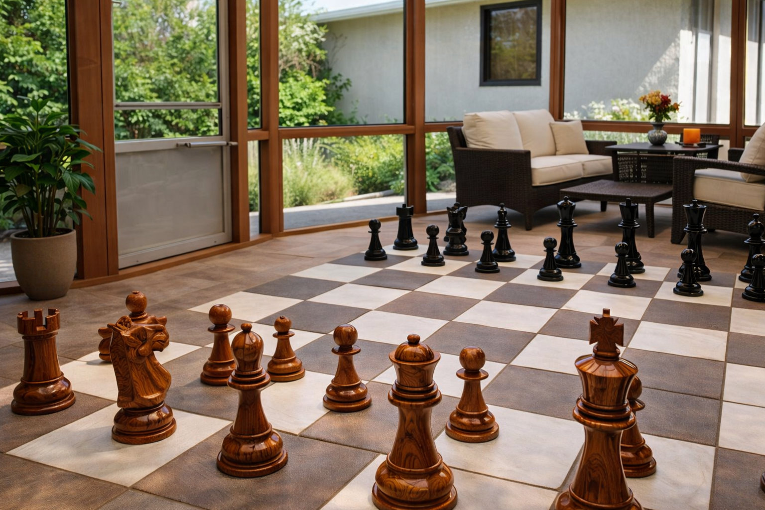 Luxury Resort Giant Chess Experience oversized outdoor chess set in luxury tropical resort environment