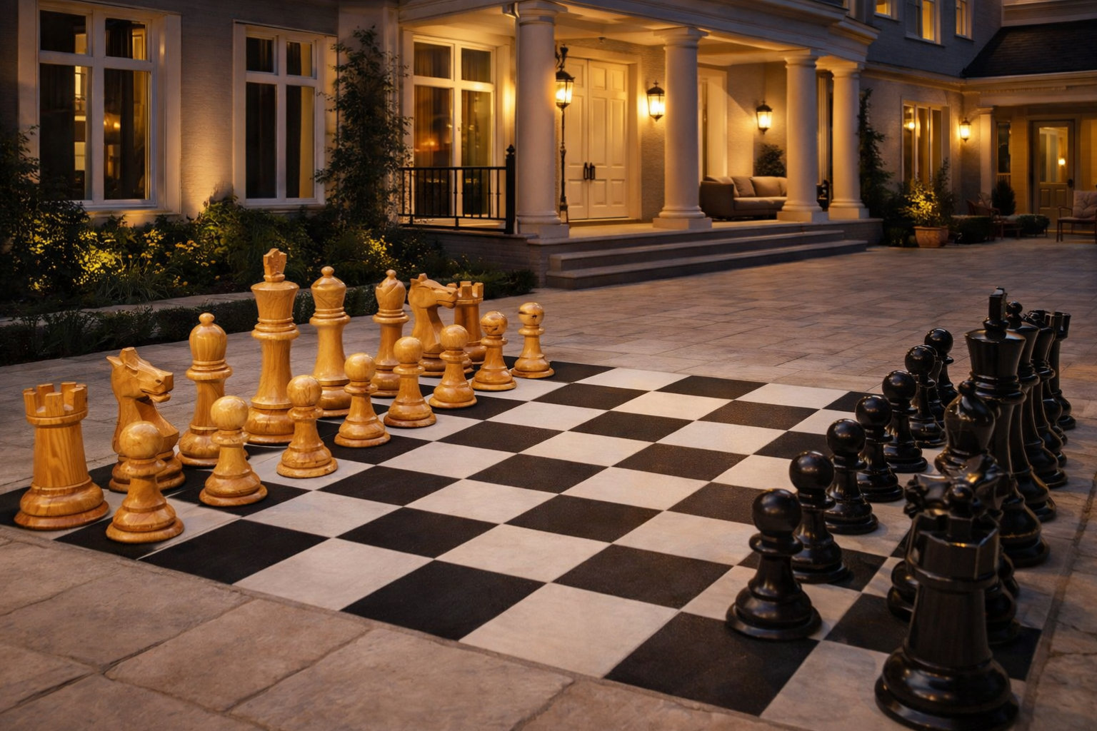 Luxury Resort Giant Chess Experience oversized outdoor chess set in luxury tropical resort environment