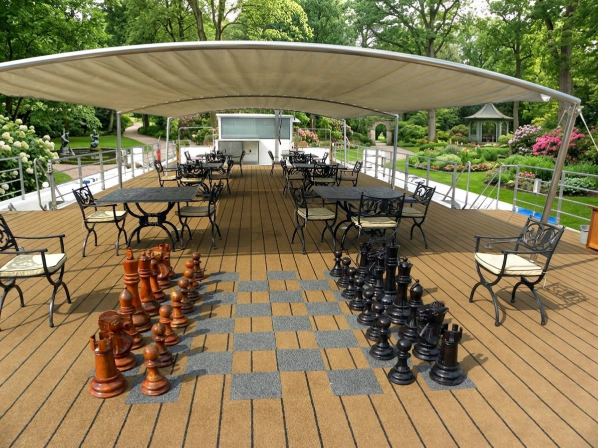 Handcrafted Giant Chess Showcase oversized outdoor chess set in luxury tropical resort environment