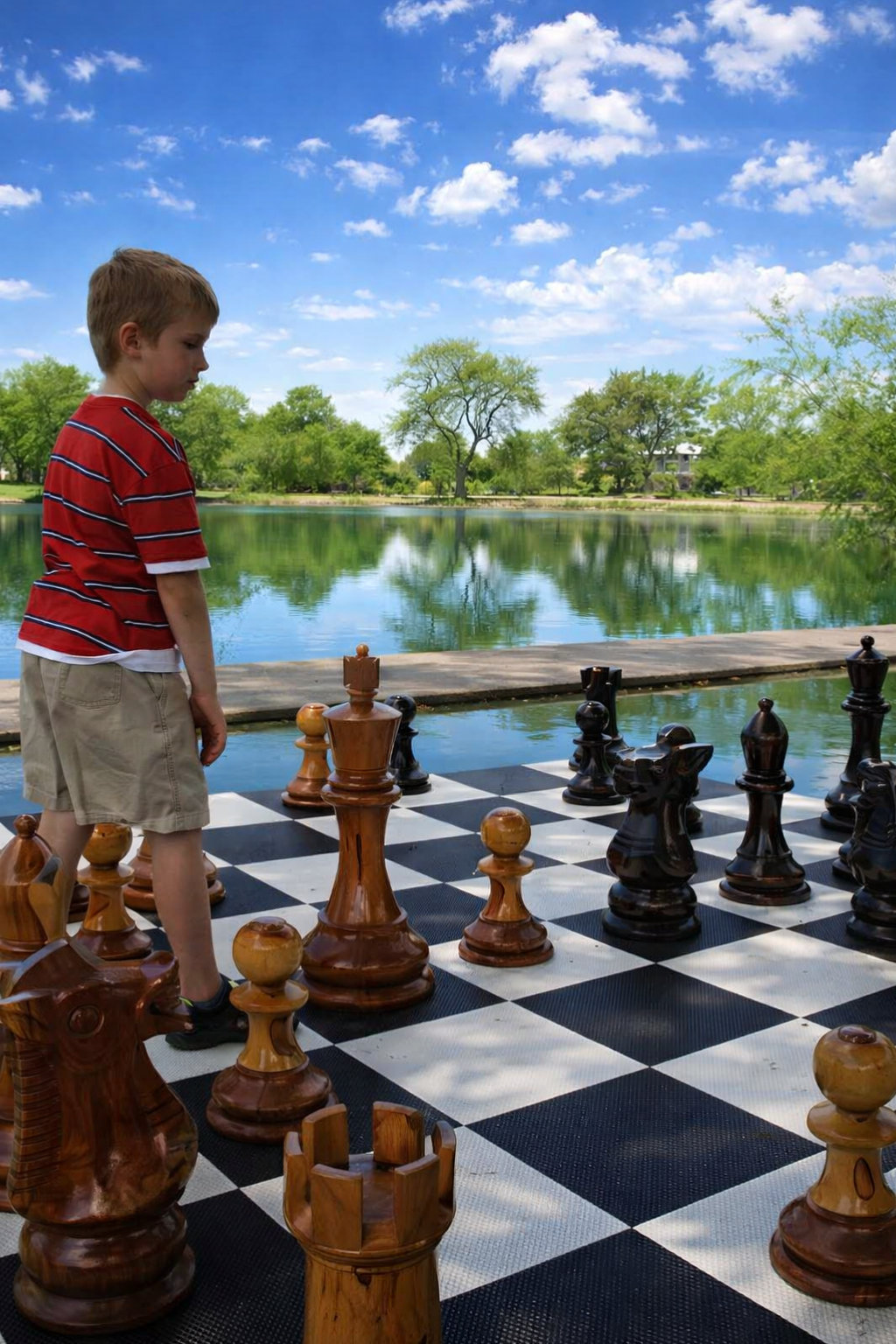 Exclusive Giant Chess Gallery oversized outdoor chess set in luxury tropical resort environment