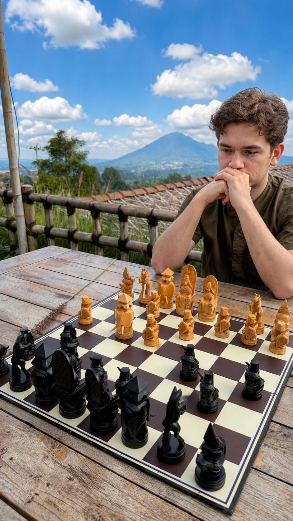 Architectural Giant Chess Design oversized outdoor chess set in luxury tropical resort environment