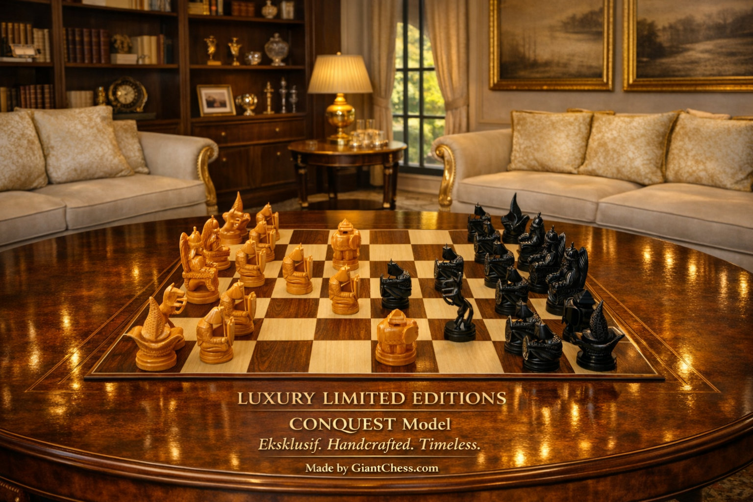 Architectural Giant Chess Design oversized outdoor chess set in luxury tropical resort environment