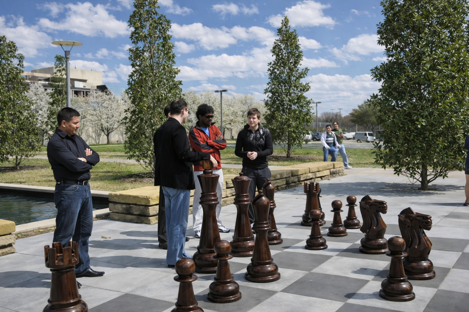 Luxury Resort Giant Chess Experience oversized outdoor chess set in luxury tropical resort environment