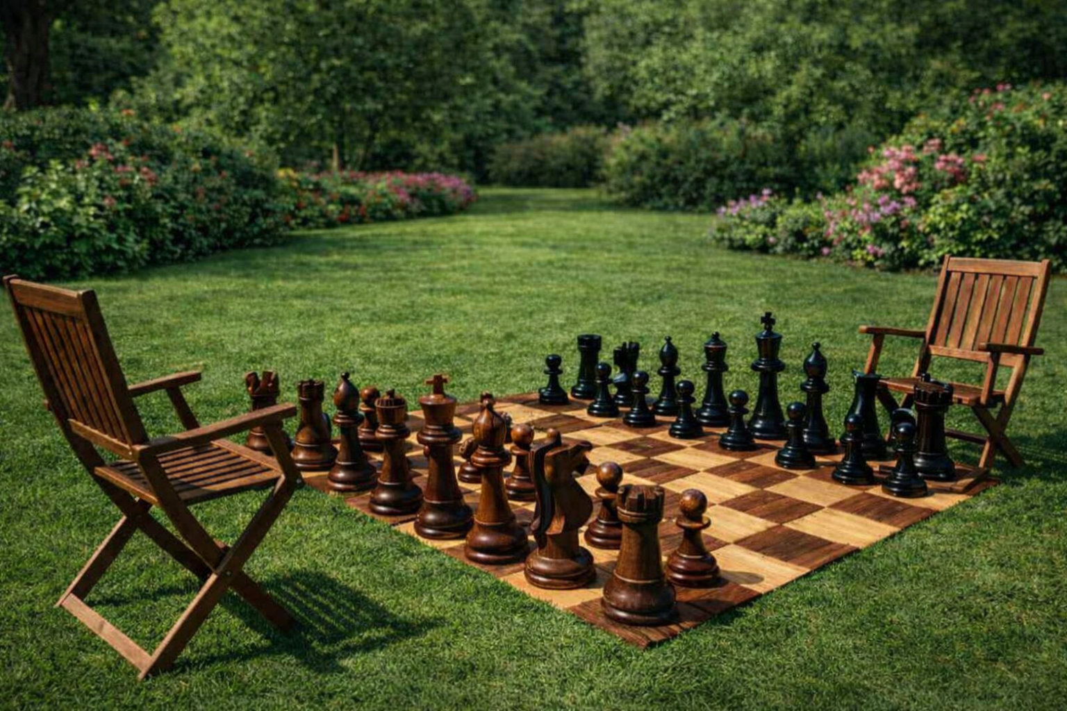 Architectural Giant Chess Design oversized outdoor chess set in luxury tropical resort environment