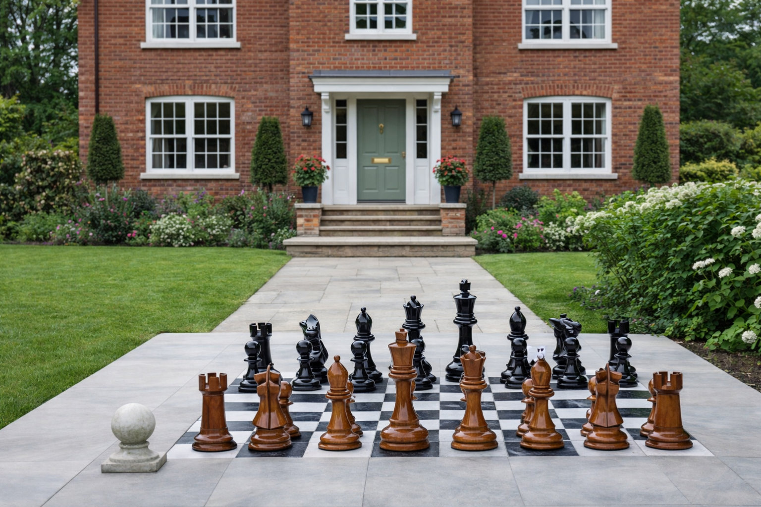 Handcrafted Giant Chess Showcase oversized outdoor chess set in luxury tropical resort environment