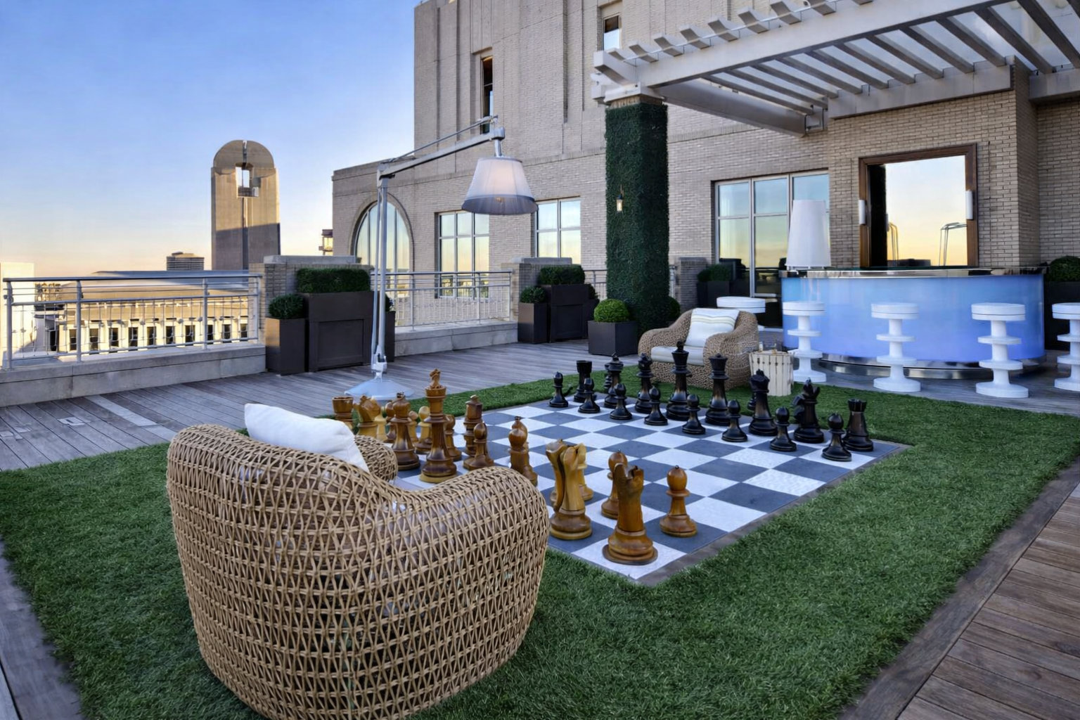 Luxury Resort Giant Chess Experience oversized outdoor chess set in luxury tropical resort environment
