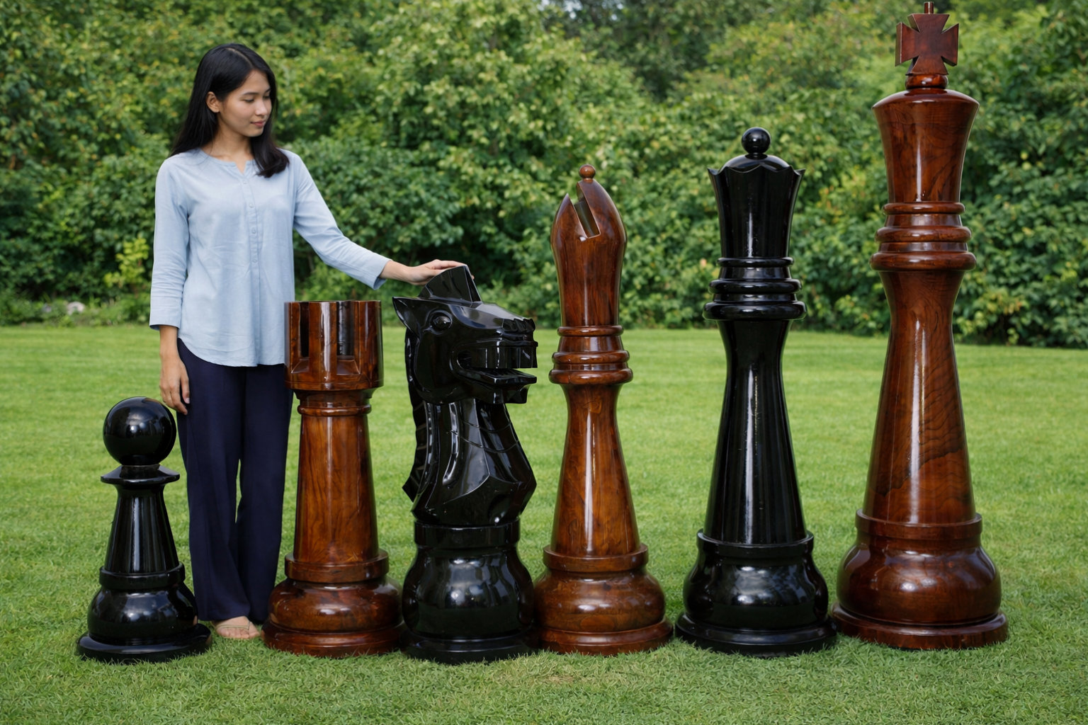 Tropical Giant Chess Escape oversized outdoor chess set in luxury tropical resort environment