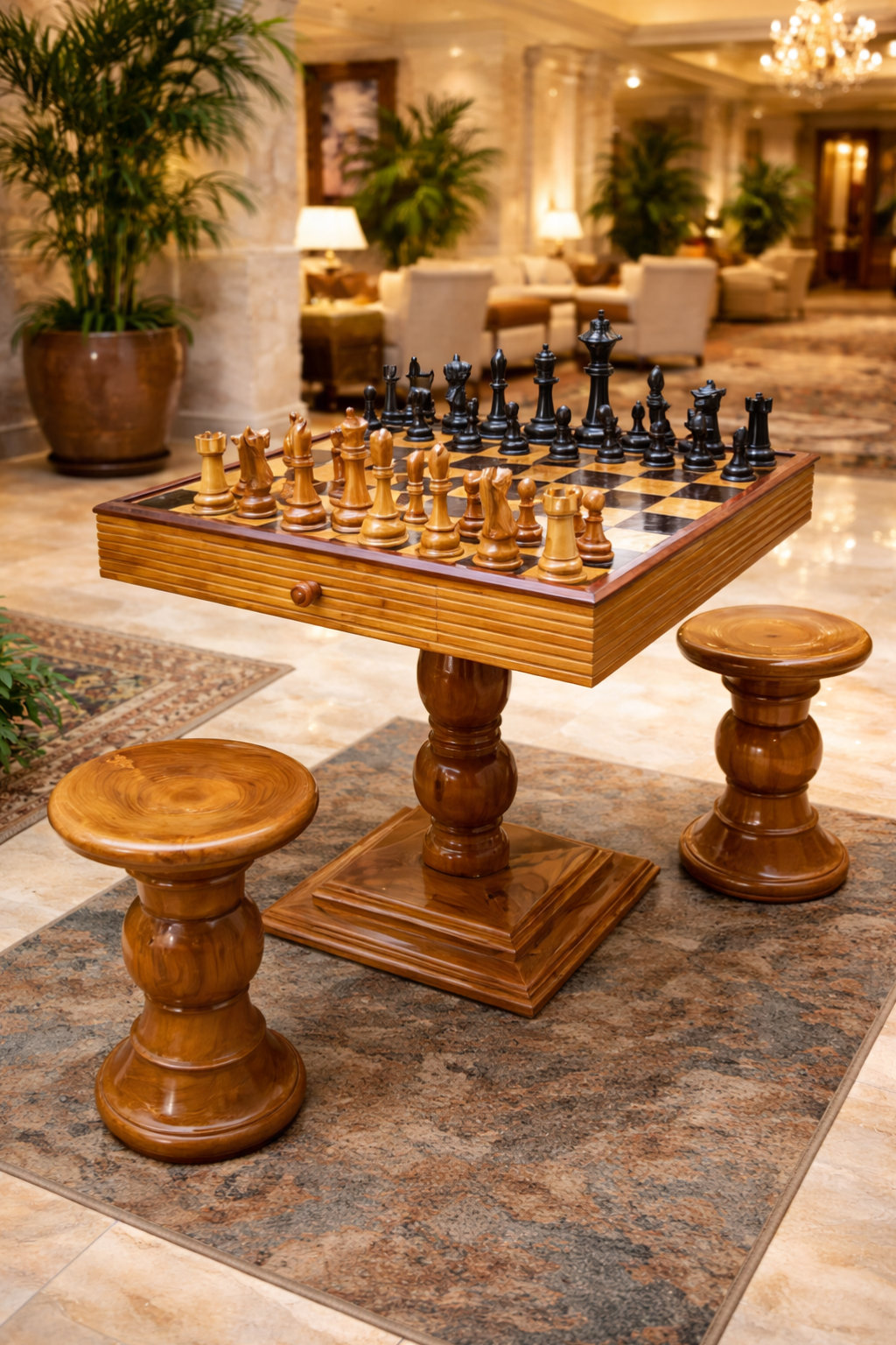 Luxury Resort Giant Chess Experience oversized outdoor chess set in luxury tropical resort environment