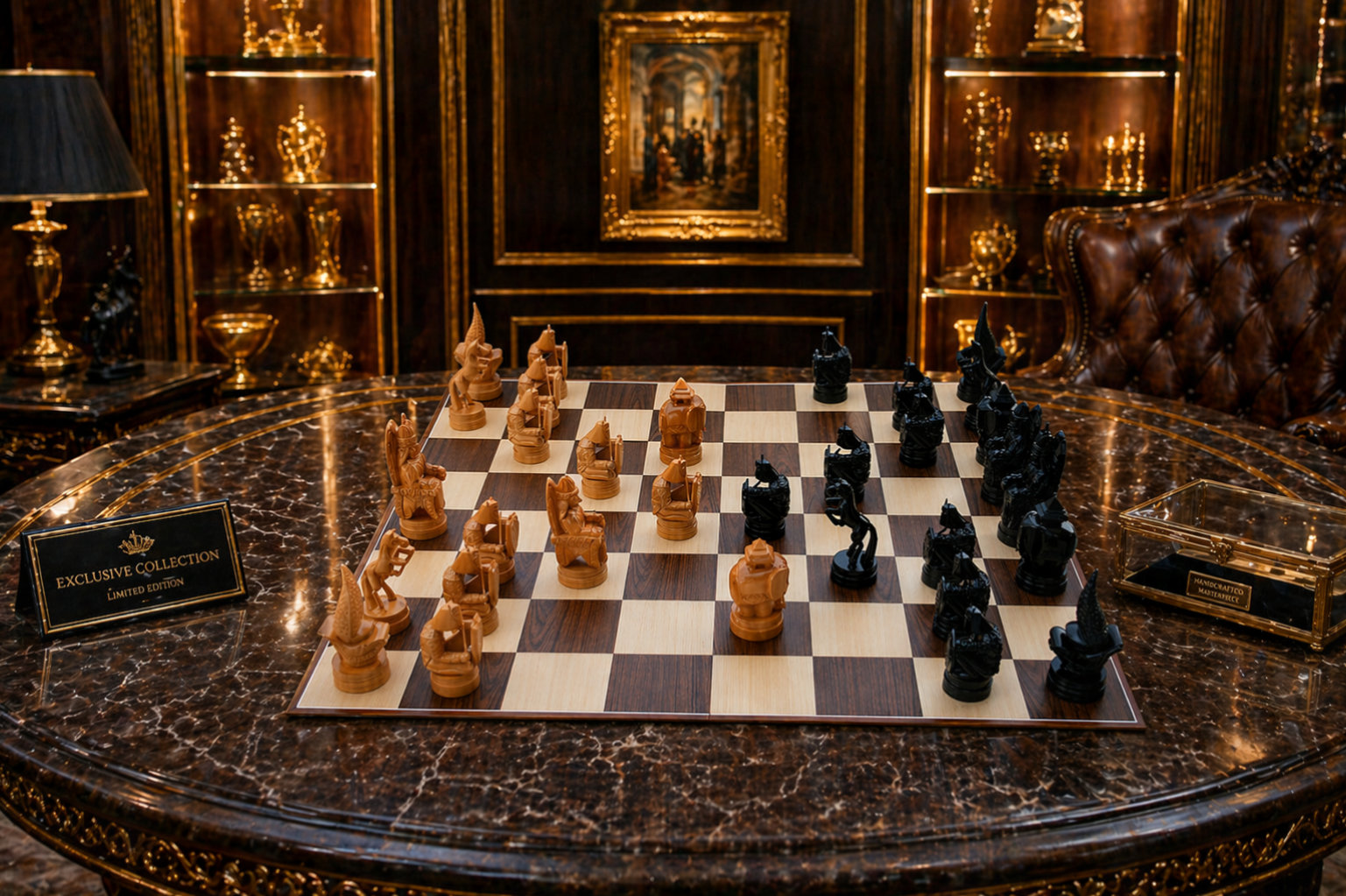 Tropical Giant Chess Escape oversized outdoor chess set in luxury tropical resort environment