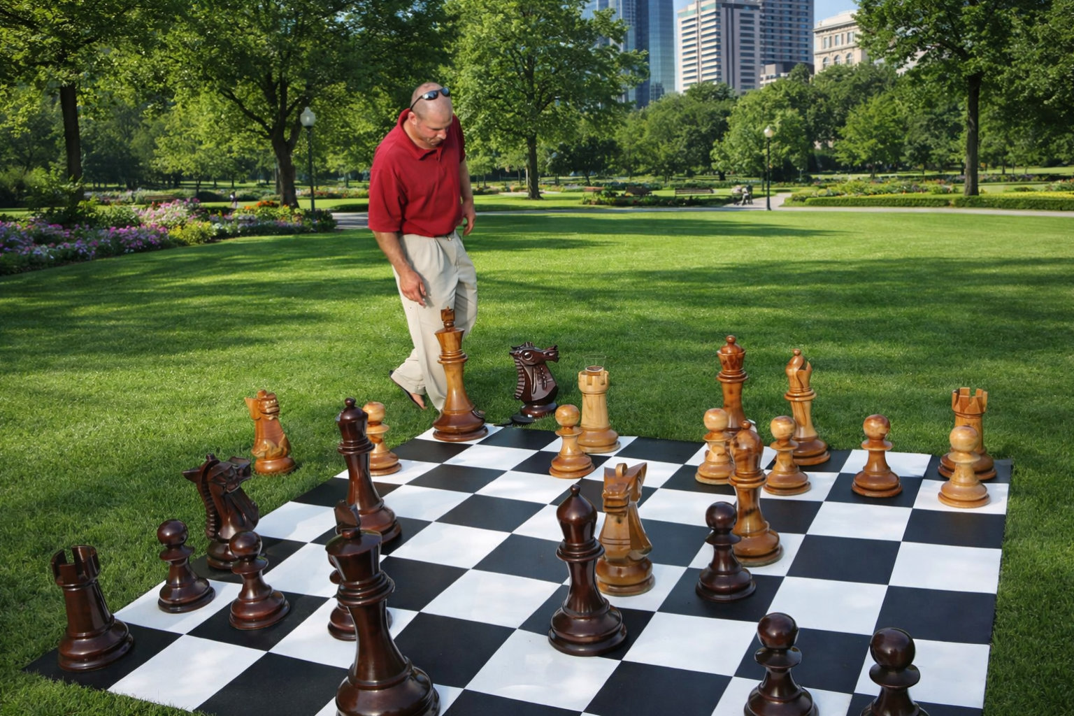 Handcrafted Giant Chess Showcase oversized outdoor chess set in luxury tropical resort environment
