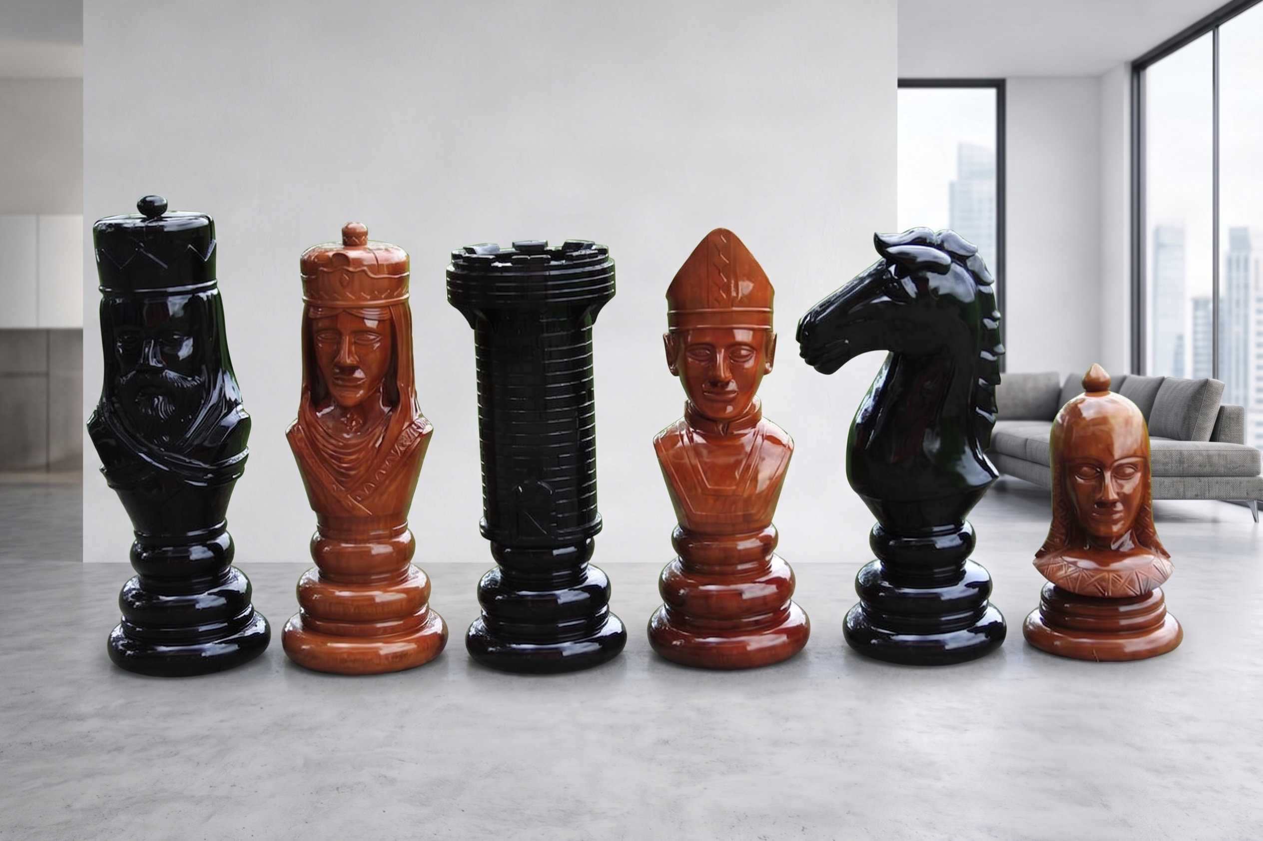 Premium Garden Chess Installation oversized outdoor chess set in luxury tropical resort environment