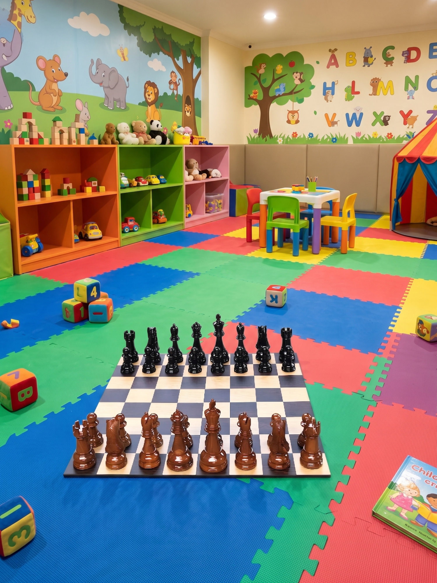 Tropical Giant Chess Escape oversized outdoor chess set in luxury tropical resort environment