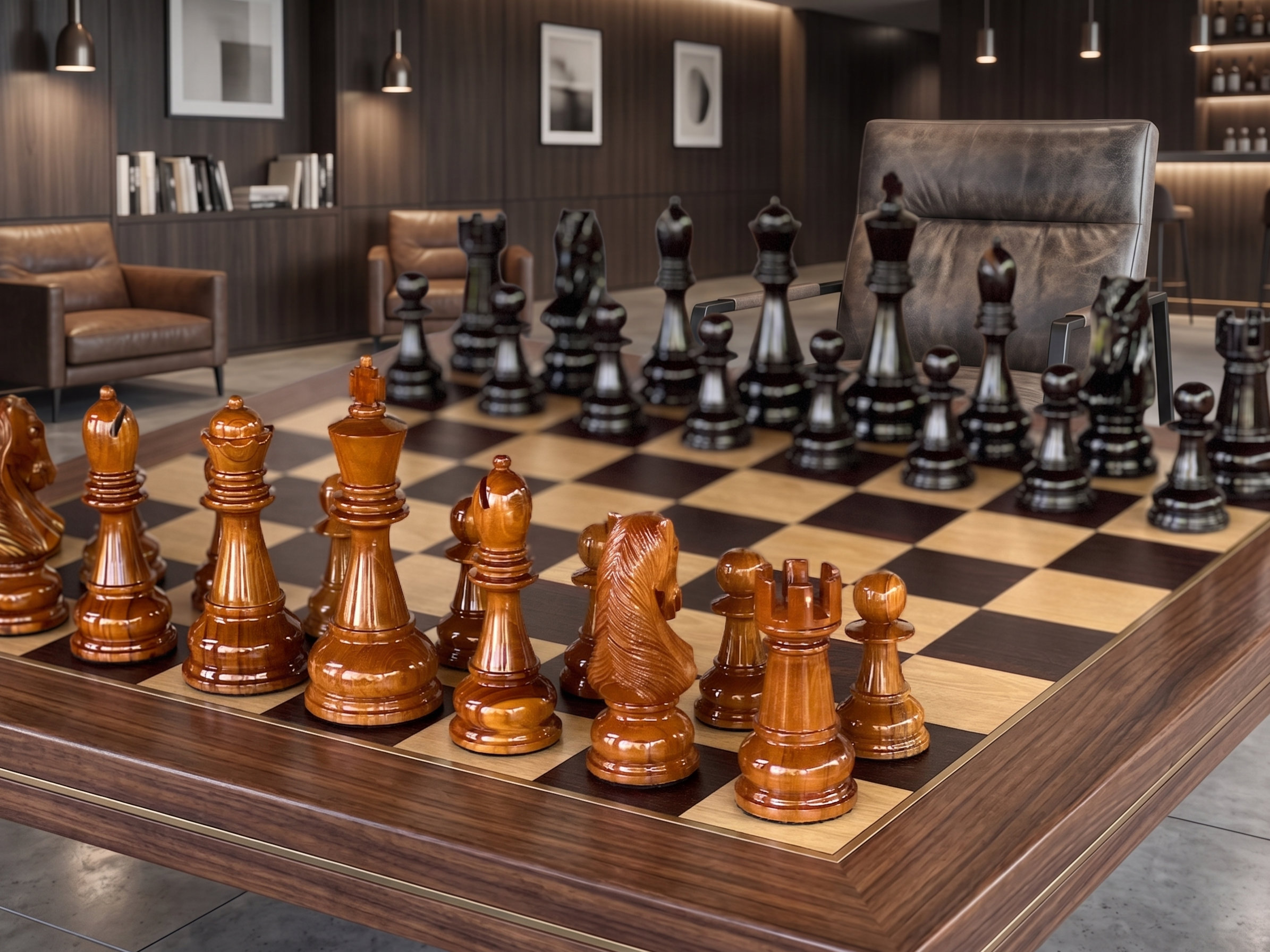 Tropical Giant Chess Escape oversized outdoor chess set in luxury tropical resort environment