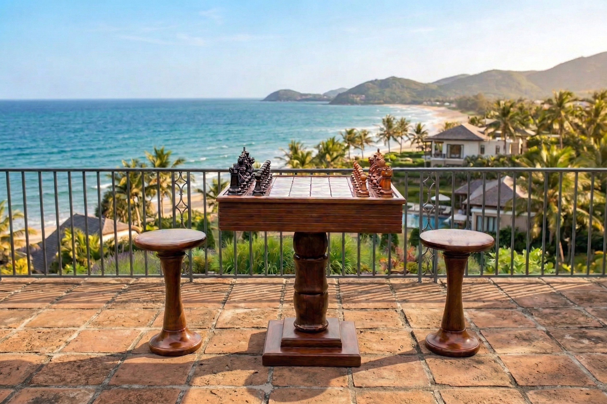 Luxury Resort Giant Chess Experience oversized outdoor chess set in luxury tropical resort environment