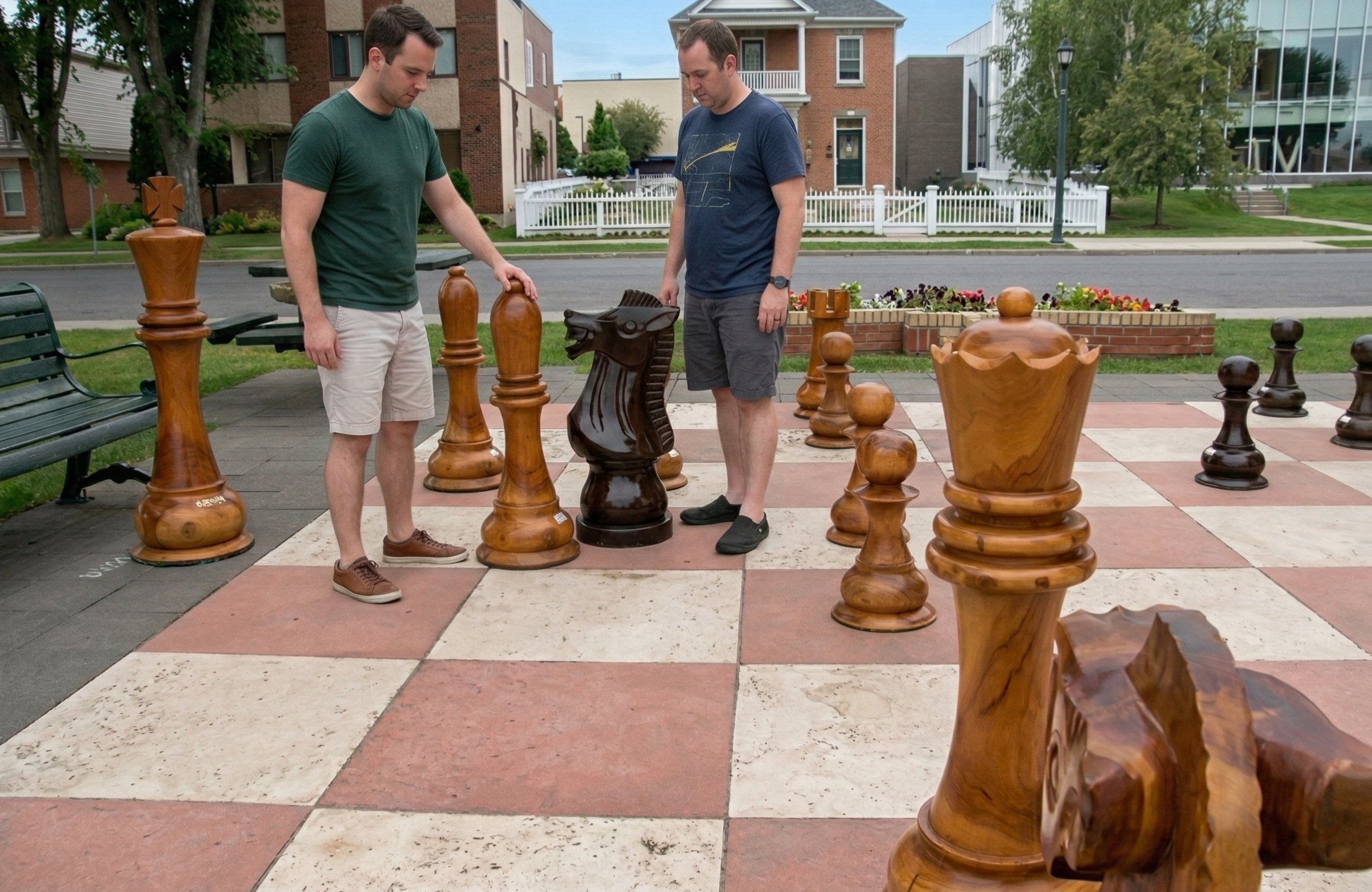 Architectural Giant Chess Design oversized outdoor chess set in luxury tropical resort environment