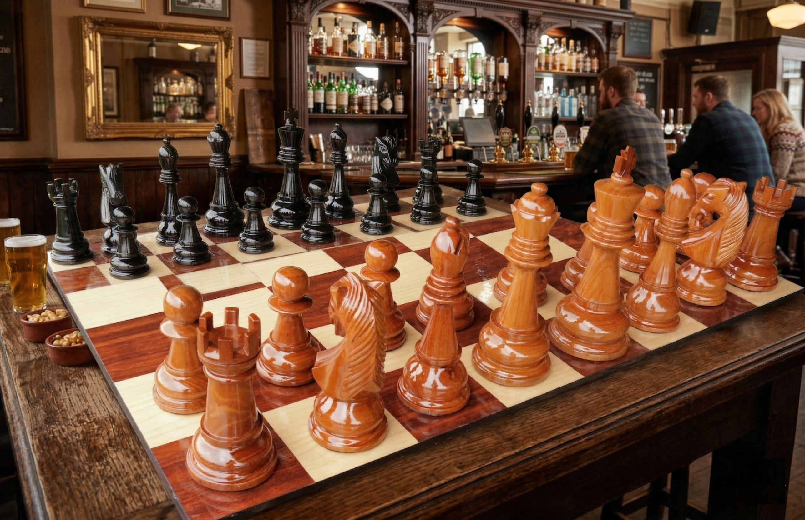 Handcrafted Giant Chess Showcase oversized outdoor chess set in luxury tropical resort environment