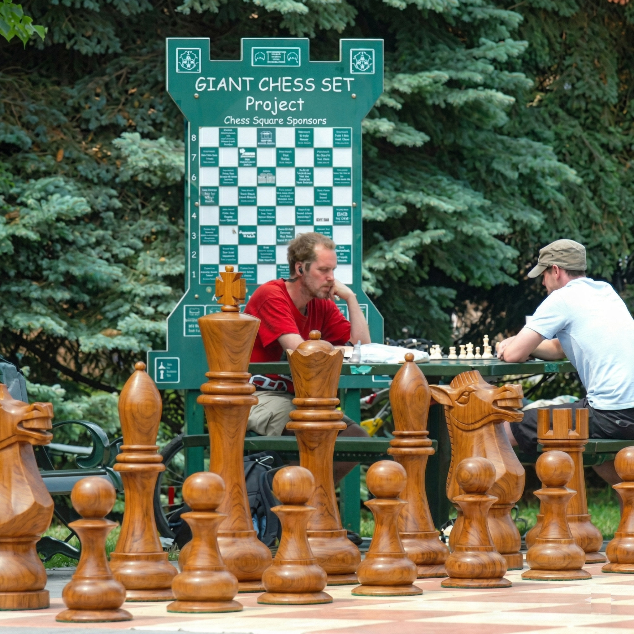 Exclusive Giant Chess Gallery oversized outdoor chess set in luxury tropical resort environment