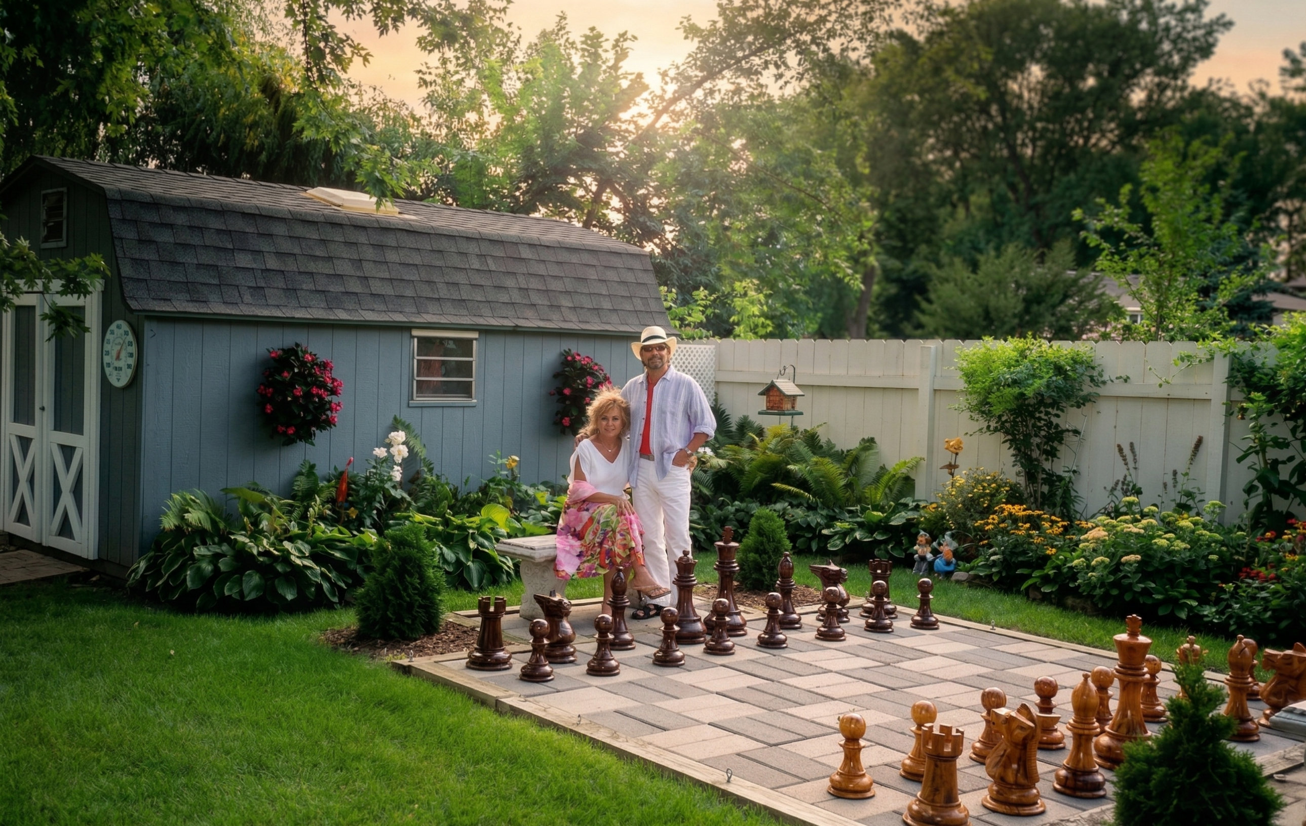 Architectural Giant Chess Design oversized outdoor chess set in luxury tropical resort environment