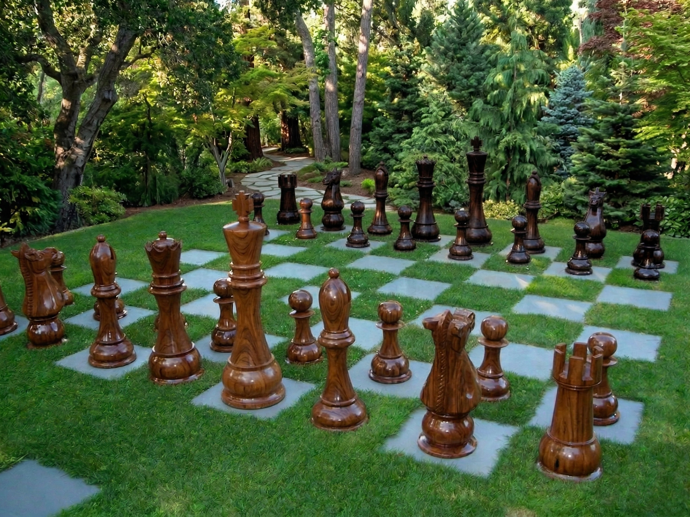 Handcrafted Giant Chess Showcase oversized outdoor chess set in luxury tropical resort environment