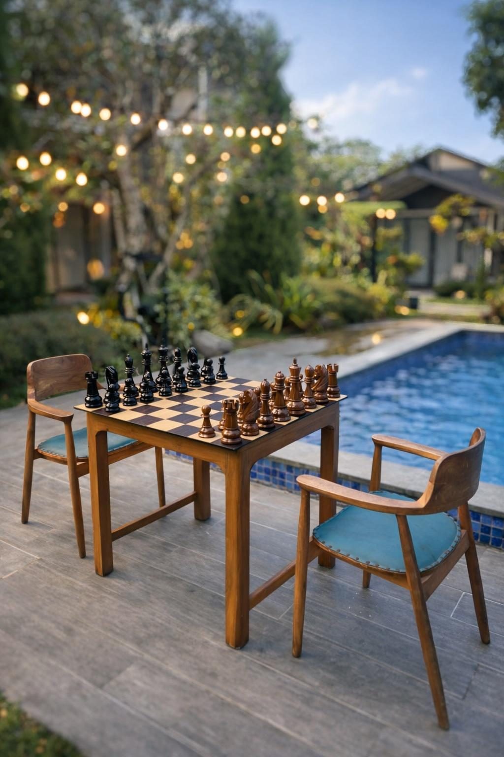 Thumbnail for A Game of Grandeur: Teakwood Chess by the Poolside
