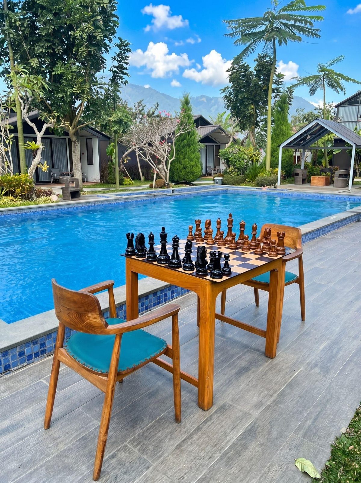 Thumbnail for The Art of Leisure: Teakwood Chess Beside the Pool