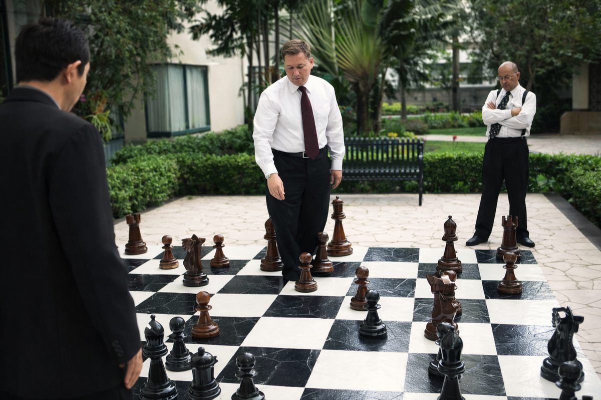 Thumbnail for Urban Strategy: Teak Giant Chess Between Towers